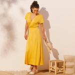 Robes évasées jaunes en viscose à motif papillons longues Taille XL pour femme en promo 