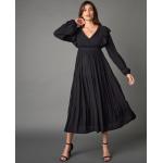 Robes longues en dentelle noires en viscose longues à col en V Taille XL pour femme en promo 