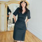Robes vintage noires en coton made in France au genou à manches courtes Taille L look vintage pour femme 