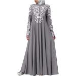 Robes en soie de mariage grises en mousseline à capuche maxi à manches longues Taille 3 XL classiques pour femme 