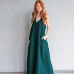 Robes d'été vert émeraude en lin maxi sans manches plus size classiques pour femme 