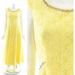 Robes en dentelle vintage jaune citron en dentelle à clous maxi sans manches look vintage pour femme 