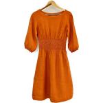 Robes orange à effet froissé à manches longues mi-longues à manches longues petite pour femme 