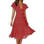 Robes en dentelle vintage d'automne rouges à fleurs en cuir à manches courtes Taille XXL plus size steampunk pour femme 