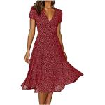 Robes vintage pin up de soirée rouges à fleurs à paillettes à manches courtes à col en V Taille 3 XL plus size look Pin-Up pour femme 