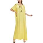 Robes de bal courtes jaunes maxi à manches courtes Taille XL style ethnique pour femme 