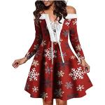Robes de soirée longues pour fêtes de Noël d'automne rouges au genou à manches longues à épaules dénudées Taille L plus size look fashion pour femme 