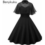 Robes en maille noires à col Claudine look gothique pour femme en promo 