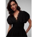 Robes en laine noires en jersey à volants romantiques pour femme 