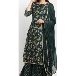 Robe De Soirée - Kurta Imprimé Vert Avec Jupe Et Dupatta Créateur Pakistanais Robe Indienne Mariage Robes Tendance Bollywood
