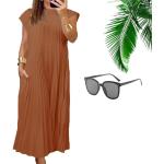 Robes longues bohèmes marron à manches courtes à col rond Taille XL style bohème pour femme en promo 