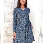 Robes cache-coeur bleu marine à fleurs en coton bio éco-responsable Taille XS look fashion pour femme 