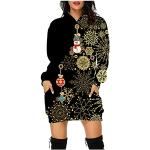 Robes sweat pour fêtes de Noël noires à effet léopard à épaulettes à capuche à manches longues à col en V Taille S plus size look fashion pour femme 