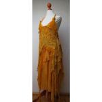 Robes en dentelle vintage jaunes en dentelle à motif fleurs Taille XS look hippie pour femme 