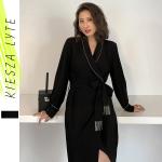 Robes en soie noires en mousseline à manches longues look vintage pour femme en promo 