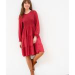 Robes évasées rouges en viscose à volants à manches longues à col rond Taille XL pour femme 