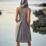 Robes d'été grises en lin midi sans manches look casual pour femme 