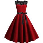Robes vintage pin up rouges en velours à sequins Audrey Hepburn au genou à manches longues à col en V Taille M look Pin-Up pour femme 