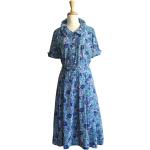 Robes vintage années 50 bleues à fleurs à strass Taille L look fashion pour femme 
