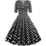 Robes vintage pin up de mariage noires à pois à manches courtes Taille XXL plus size look Pin-Up pour femme 