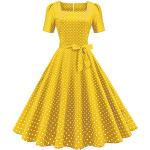 Robes de soirée courtes jaunes à pois Audrey Hepburn à manches courtes Taille L plus size look Pin-Up pour femme 
