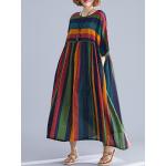 Robes à imprimés multicolores à rayures à col rond Tailles uniques plus size look fashion pour femme 