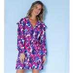 Robes d'été violettes en polyester à manches longues à col en V Taille XL pour femme en promo 