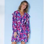 Robes d'été violettes en polyester à manches longues à col en V Taille 3 XL pour femme en promo 
