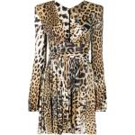 Robes Roberto Cavalli marron clair à effet léopard en viscose à manches longues mi-longues à manches longues à col en V Taille XXL pour femme 