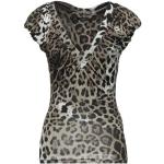 T-shirts Roberto Cavalli kaki à effet léopard en viscose à manches courtes Taille XS pour femme 