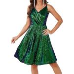 Robes de cocktail de mariage vert foncé à fleurs à sequins midi sans manches à col en V Taille XL look fashion pour femme en promo 