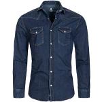 Chemises en jean Rock Creek bleus foncé en coton lavable en machine à manches longues Taille 4 XL look Rock pour homme 
