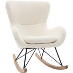 Miliboo - Rocking chair scandinave en tissu effet peau de mouton blanc, métal noir et bois clair eskua - Beige