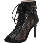 Chaussures de danse noires en fil filet avec maintien chevilles à bouts ouverts Pointure 34 plus size look fashion pour femme 