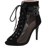 Sandales noires en fil filet avec maintien chevilles à bouts ouverts Pointure 40 plus size look fashion pour femme 