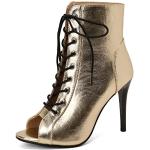 Roimaash Femmes Gladiateur Sandales Peep Toe Bottes d'été Stiletto Burju Danse Heels Class Chaussures Zipper Fête Chaussons Metallic Gold Size 36