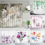 Rideaux de douche blancs à fleurs en fibre synthétique à motif papillons 180x200 