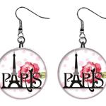 Boucles d'oreilles roses en métal fantaisies Tour Eiffel 