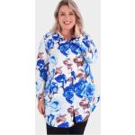 Chemises longues d'automne bleues à fleurs en fibre synthétique Taille 3 XL plus size look fashion pour femme 
