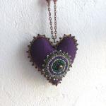Pendentifs coeur violet foncé en verre à perles fait main 