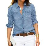 Chemises en jean bleues à manches longues Taille XL classiques pour femme 