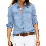 Chemises en jean bleues à manches longues Taille XS look fashion pour femme en promo 