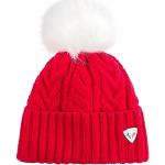Bonnets de ski d'hiver Rossignol rouges à rayures en laine à pompons à motif Les Alpes Tailles uniques look fashion pour femme 