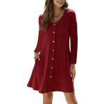 Robes d'été de printemps rouge bordeaux en coton midi à manches longues Taille M look casual pour femme en promo 