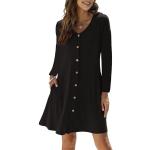 Robes d'été de printemps noires en coton midi à manches longues Taille L look casual pour femme en promo 