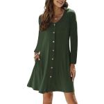 Robes d'été de printemps vertes en coton midi à manches longues Taille XL look casual pour femme en promo 