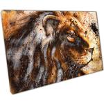 Tableaux abstraits marron en bois à motif lions 