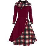 Robes en dentelle vintage rouges à carreaux à capuche à manches longues Taille L plus size look fashion pour femme 