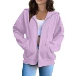 Sweats zippés d'automne violets à capuche à manches longues à col rond Taille S plus size look casual pour femme en promo 