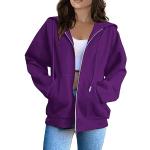 Sweats zippés d'automne violet foncé à capuche à manches longues à col rond Taille M plus size look casual pour femme en promo 